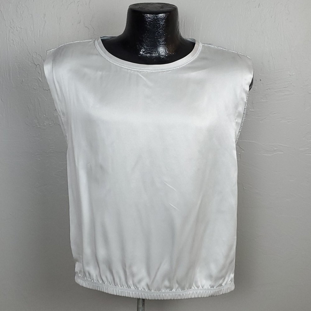 Lafayette 148 Blouse Women Size P Silk Linen Luxury Top Elastic Waist
